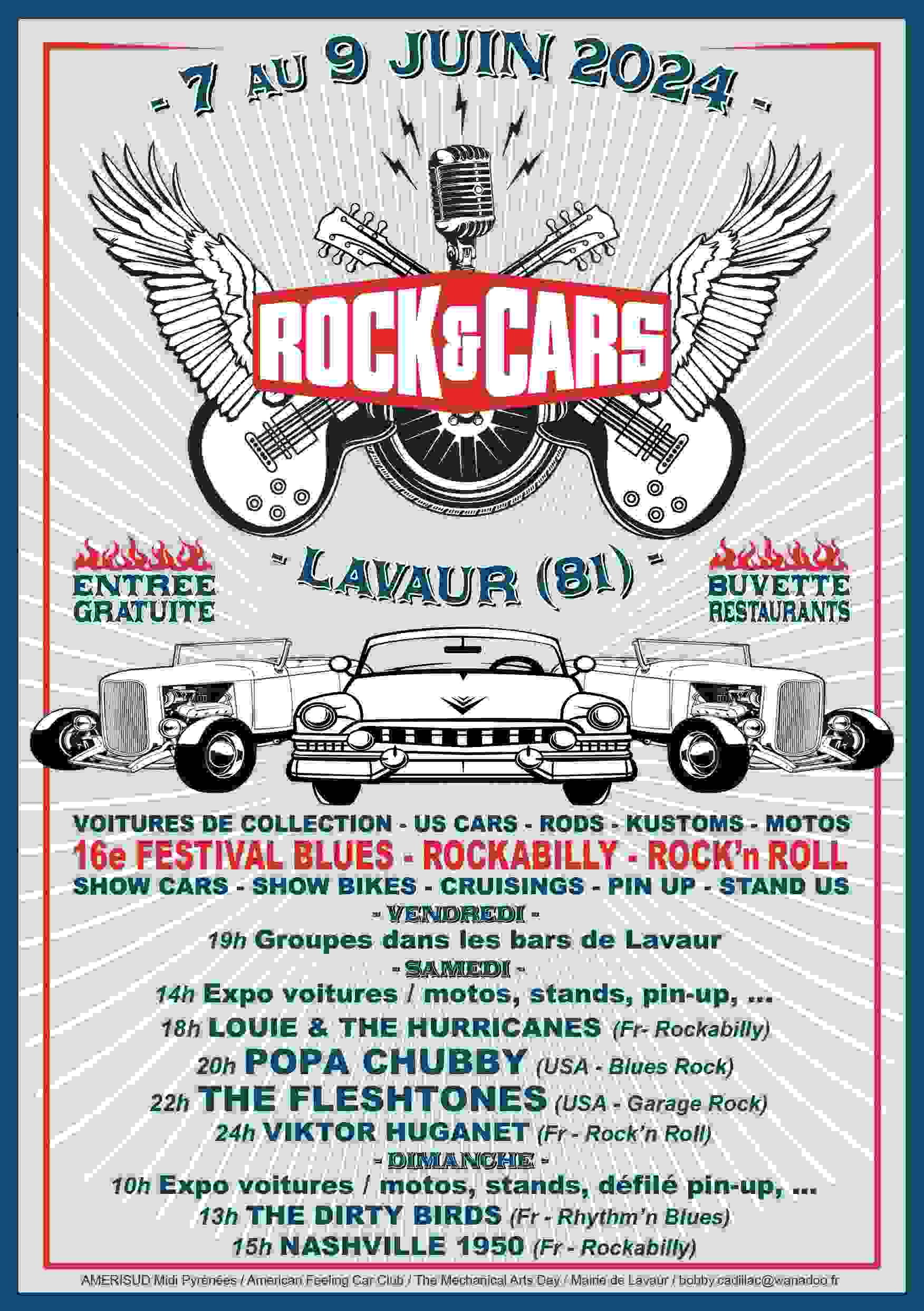 Festival  ROCK’&’CARS à Lavaur (81) du 7 au 9 juin 2024